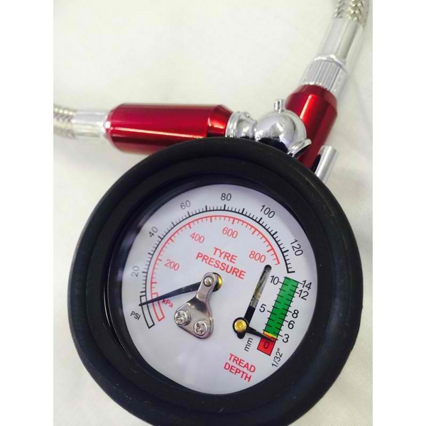 2 in 1 Deluxe Extension Hose Tire Pressure Gauge W/ Thread Depth Function